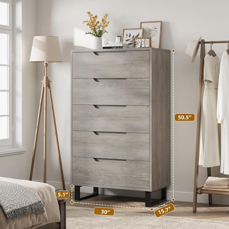 5-Drawer Dresser for Bedroom, 50" Tall Freestanding Vertical Wooden Chest Storage