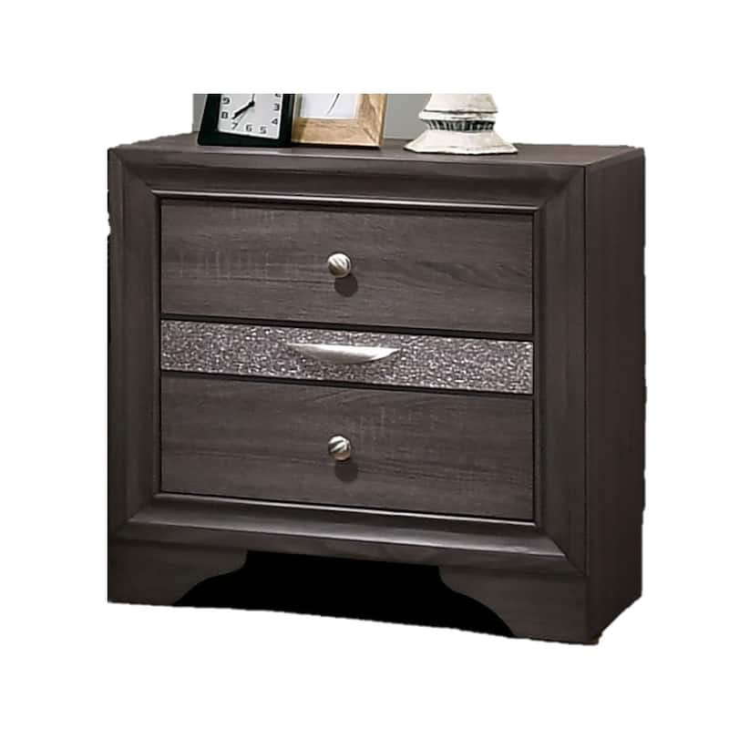 Contemporary 1pc Nightstand Silver Accents Hidden Jewelry Drawer Nickel