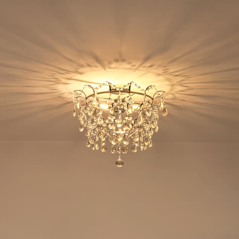 Elegant 4-Light Chrome Semi Flush Mount Ceiling Light with Clear Crystal Raindrop Accents for Living Room or Dining Room