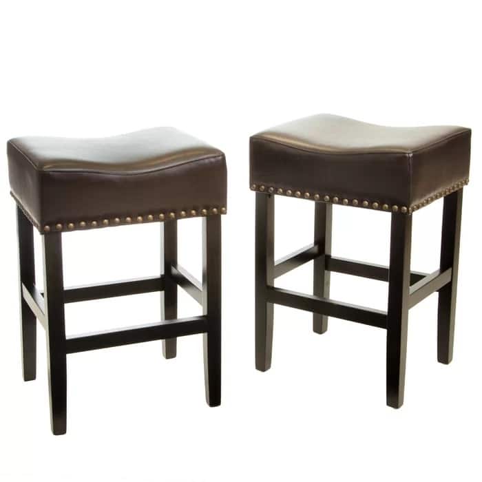 Roomfitters 26-Inch Backless Counter Stools, Set of 2 Wooden Saddle Seat Bar Chairs, Brown