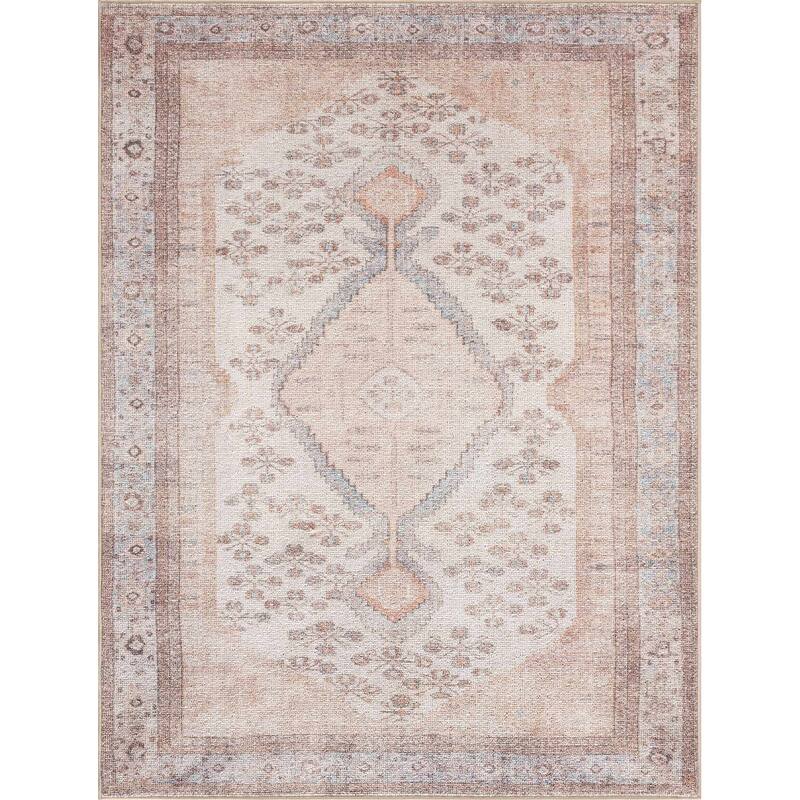 Reseca Oriental Traditional Vintage Distressed Machine Washable Area Rug