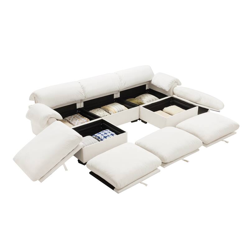 Velvet Fabric Modular Cloud Couch with Storage Seat,Free Combination