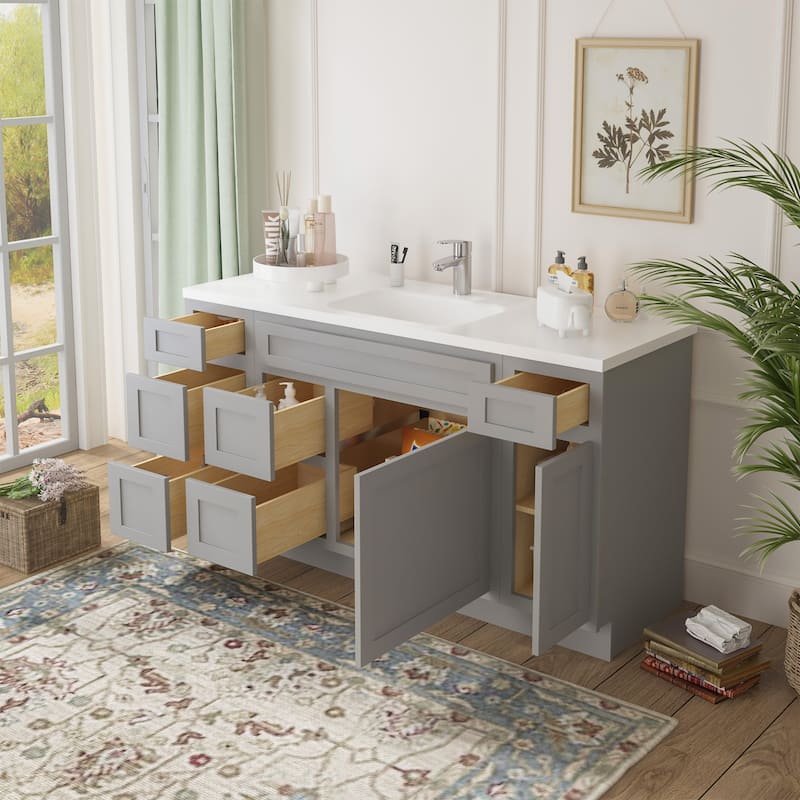 Vanity Art 60" Oak Freestanding Bathroom Vanity Cabinet without Top