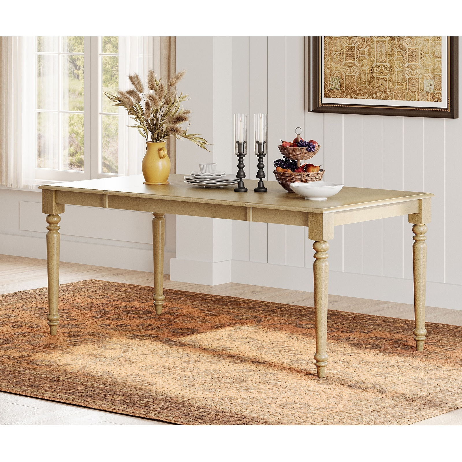 Farmhouse Dining Table for 6-8, Rubber Wood Dinner Tables for Kitchen - 70 Inch