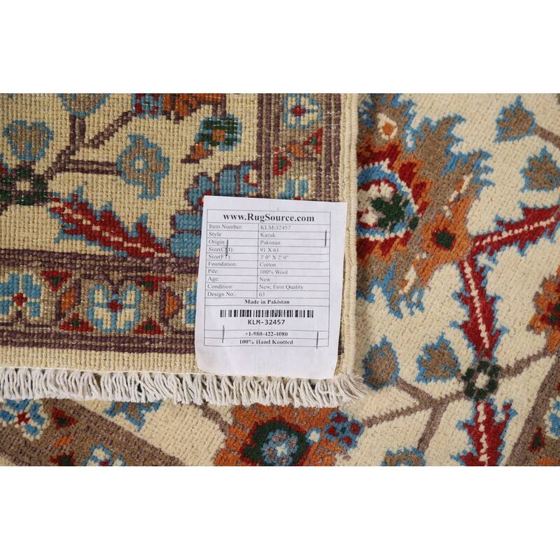 All-Over Floral Kazak Oriental Foyer Rug Hand-Knotted Wool Carpet - 2'0" x 3'0"