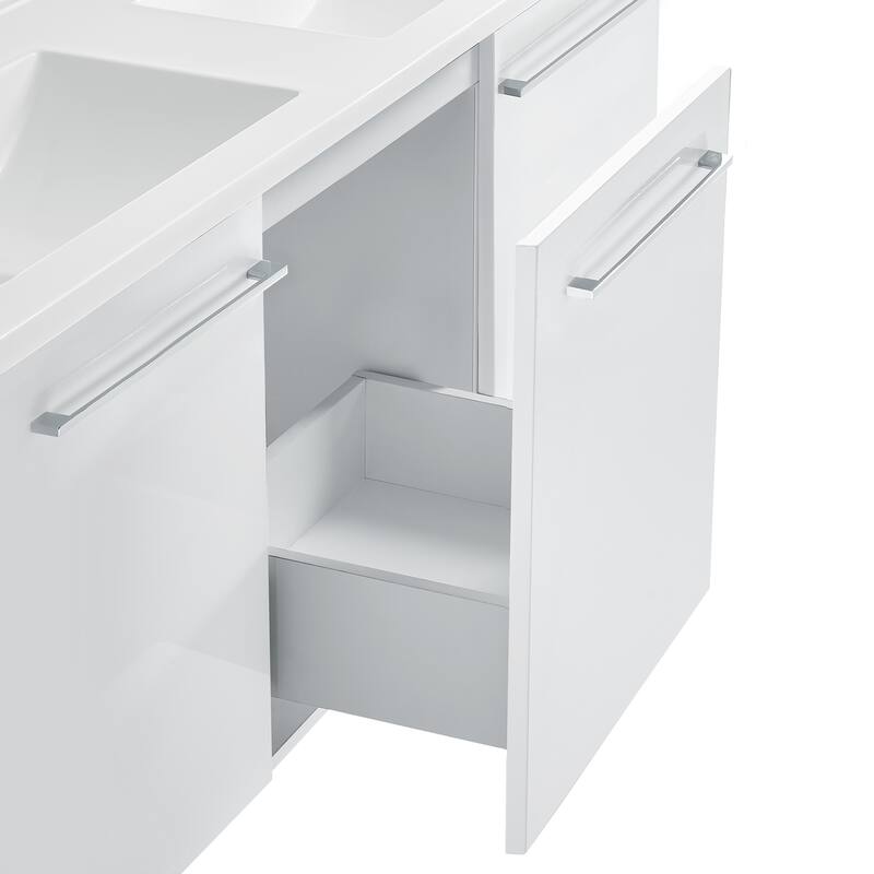 Annecy 60 In. White, Double Basin Bathroom Vanity With White, 3-Hole ArtificialStone Sink Top