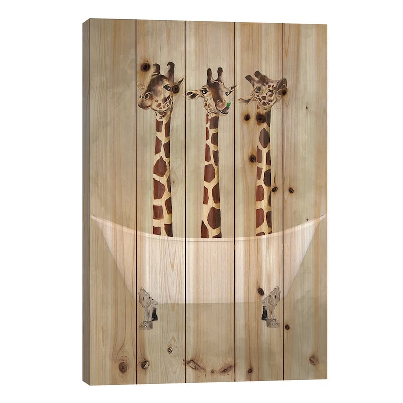 Giraffes In Bathtub Print On Wood by Coco de Paris - Multi-Color - 26x18x1.5