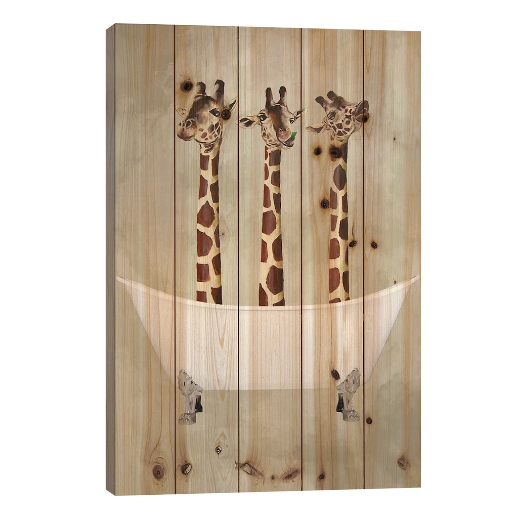 Giraffes In Bathtub Print On Wood by Coco de Paris - Multi-Color