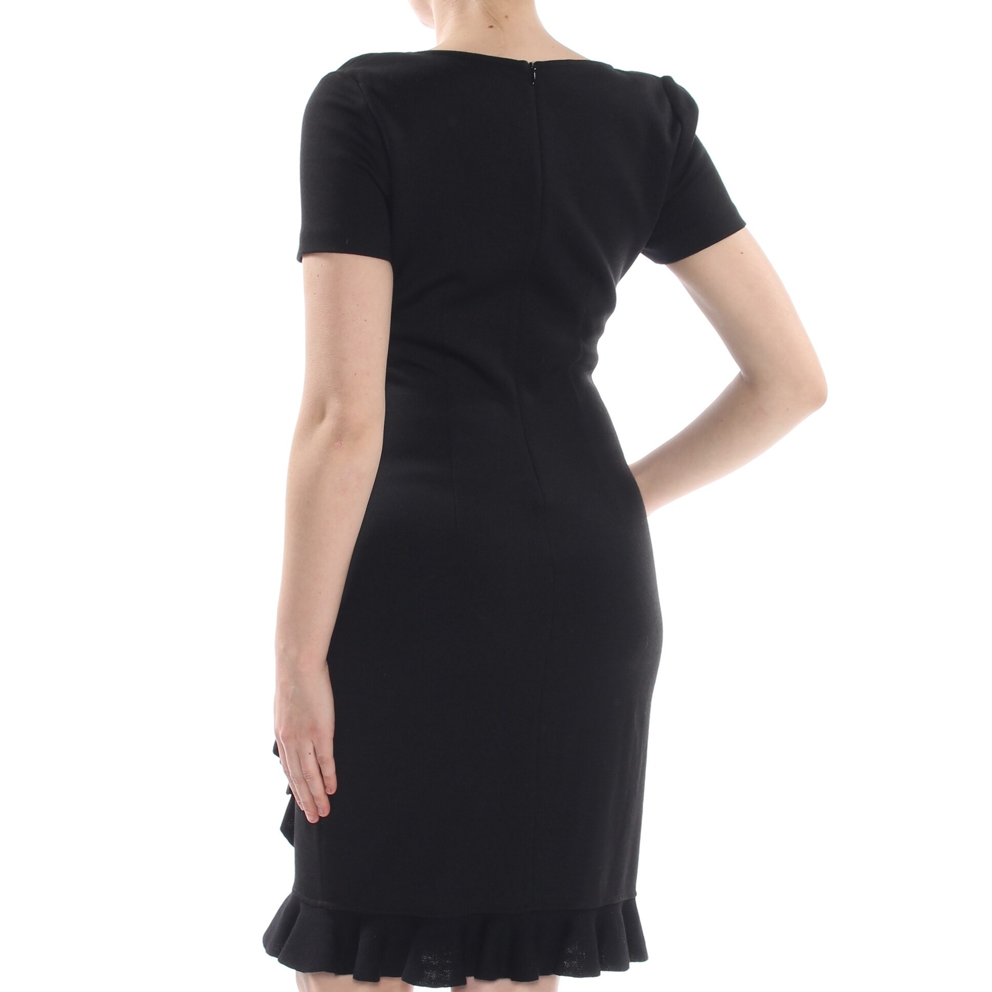 black dress short sleeve knee length