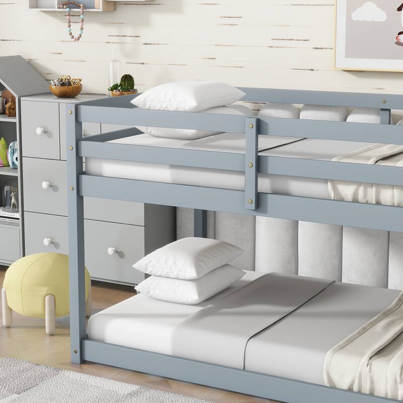 Twin over Twin Solid Wooden Bunk Bed with Ladder, Grey, Rubber Wood & Plywood