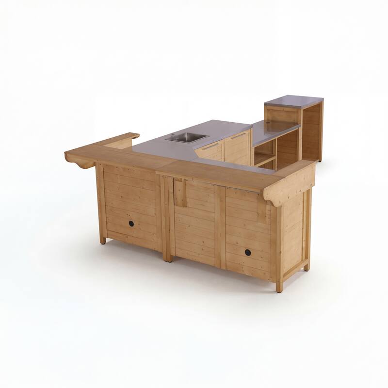 Modular Outdoor Kitchen Island Set, 100% Solid Wood BBQ Cabinet , Patio Kitchen Bar Table
