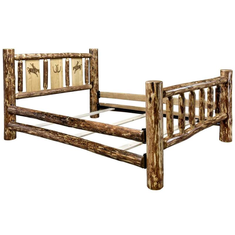 Rustic Bed with Bronc Design - Log Bed Frame - Country Style Bed - 94" x 66" - Solid Wood Bed