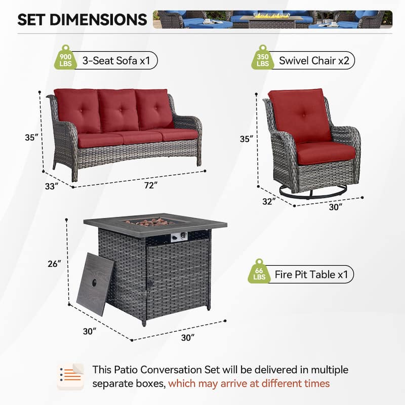 Pocassy Fire Pit Table with Sofa Swivel Chairs Set