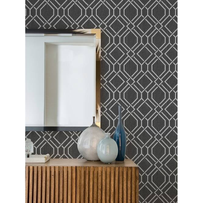 Advantage Frege Charcoal Trellis Wallpaper