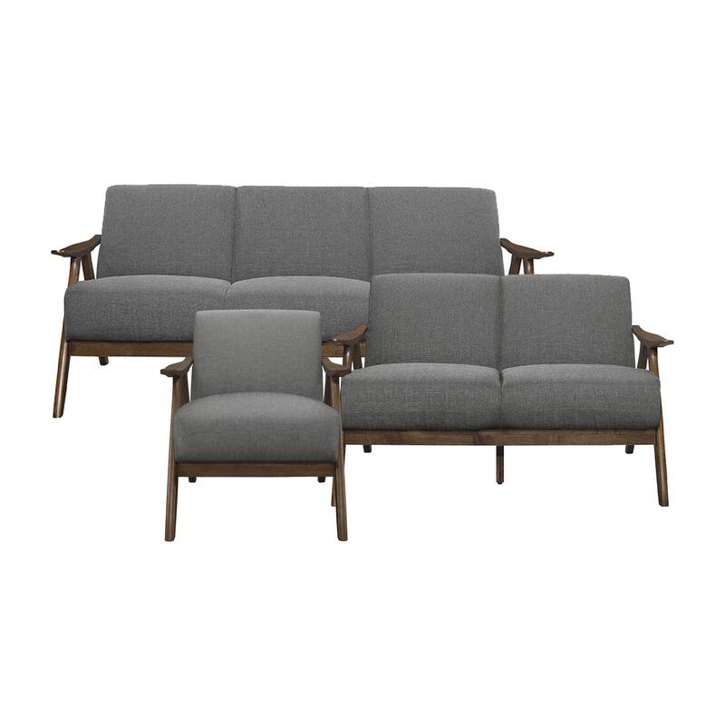 Levine 3-Piece Retro Living Room Sofa Set - Grey