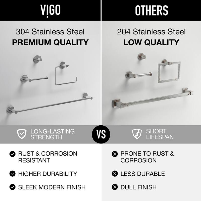 VIGO Cass 4-Piece Bathroom Hardware Accessory Set with 24 in. Towel Bar, Toilet Paper Holder, Hand Towel Holder, Hook