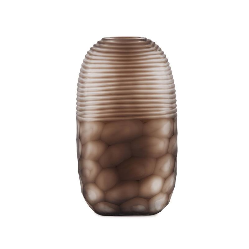 Allan Andrews Handmade Brown Cut Patterned Contemporary Glass Vase - 12.25"H
