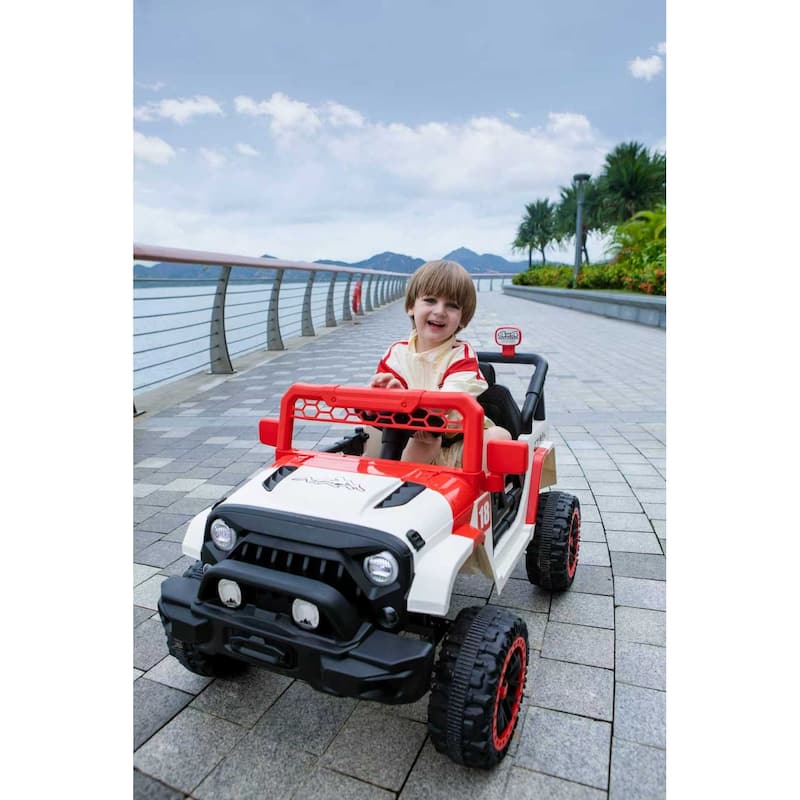 12V Ride on Car with Parent Remote Control, Toddler Electric Car with Spring Suspension, LED Lights & Music Player