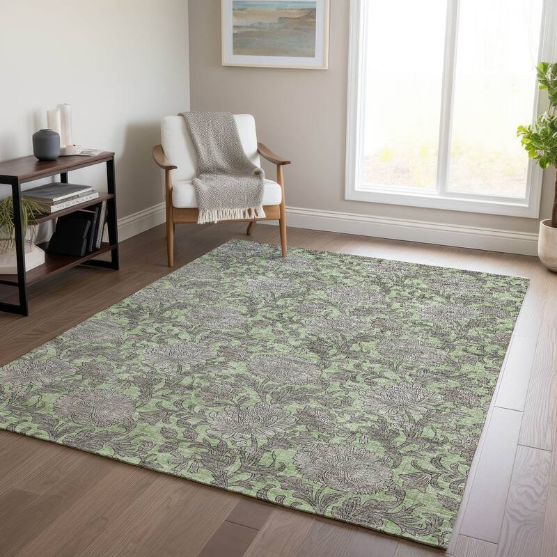 Machine Washable Indoor/ Outdoor Chantille Floral Rug - Aloe - 8' x 10'