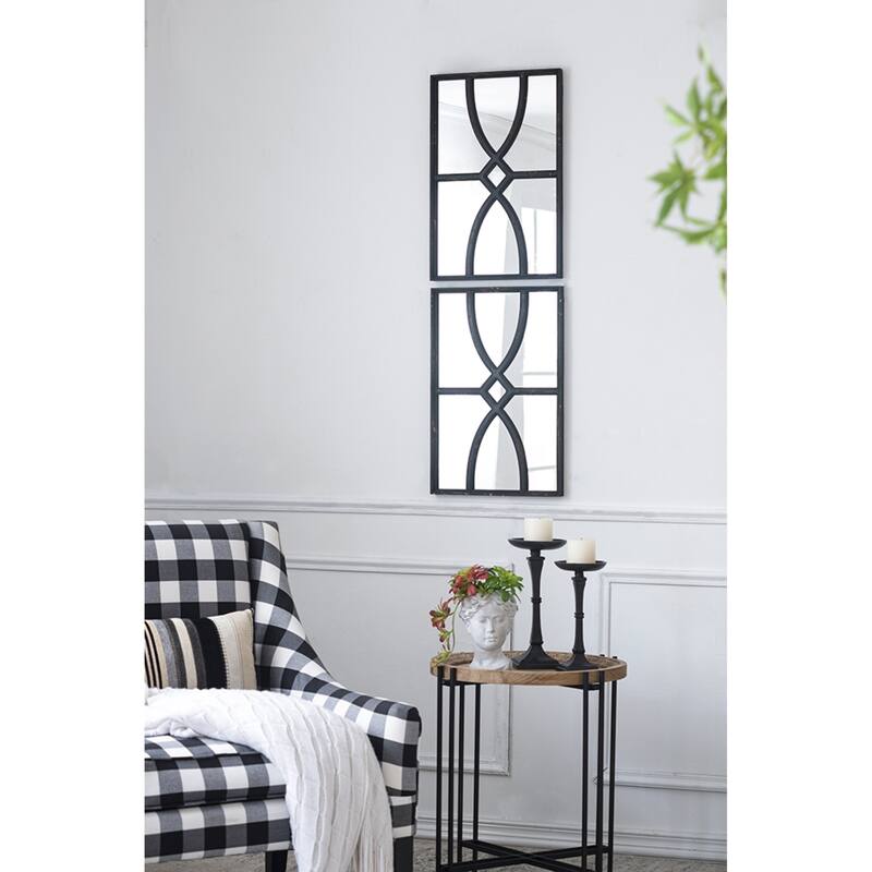 Weathered Style Rectangular Curved Wall Mirrors - 23.5" - Black - Set of 2