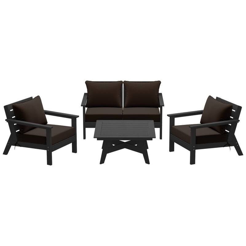 Birchwood All Weather HDPE Outdoor Patio Black Deep Seating Conversation Set (5-Piece Set)