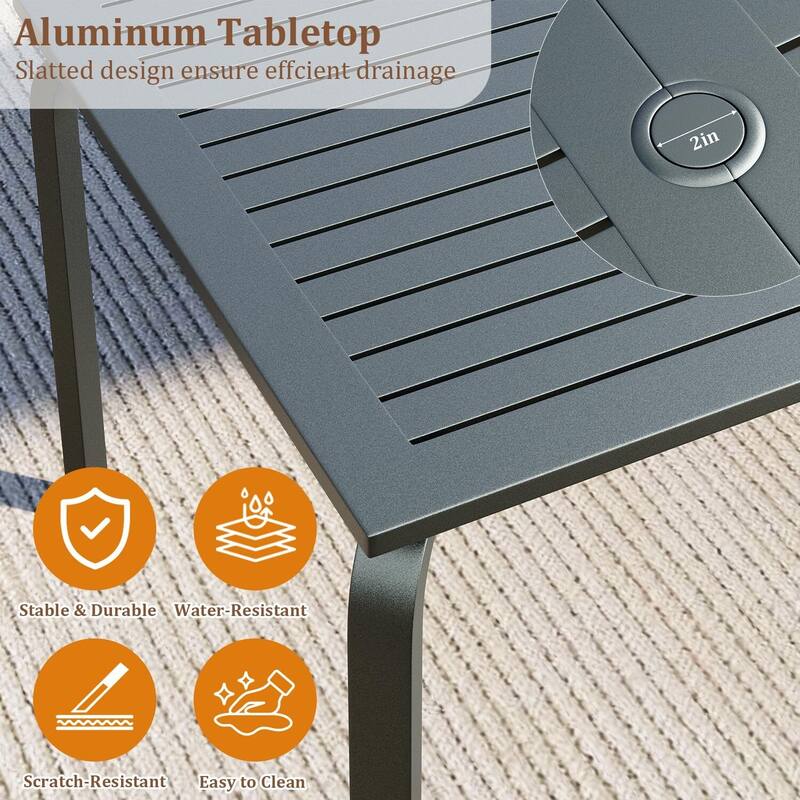 70.9" x 35" Outdoor Dining Table, with Slat Top & Umbrella Hole