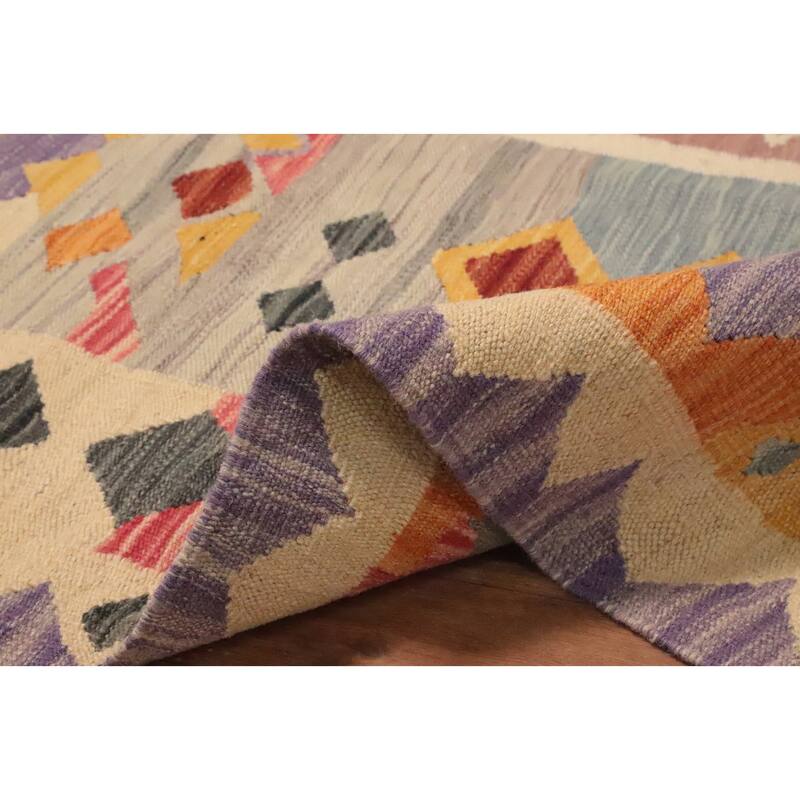 Hand Woven Oriental 100% Wool Carpet Southwestern Tribal Multi-Colored Kilim Area Rug - 7' 9'' X 4' 8''