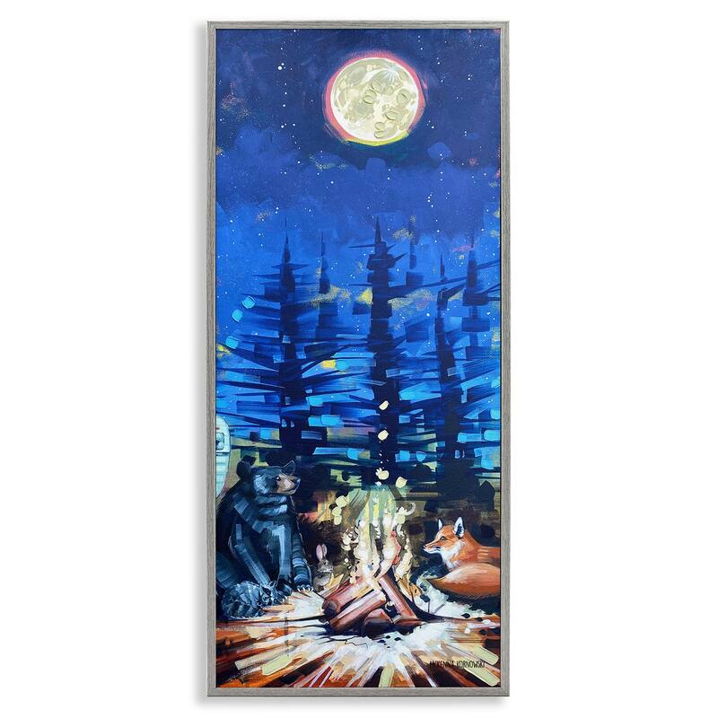 Stupell Wildlife Camper Bear Fox Sitting Nighttime Bonfire Framed Wall Art - Multi-Color