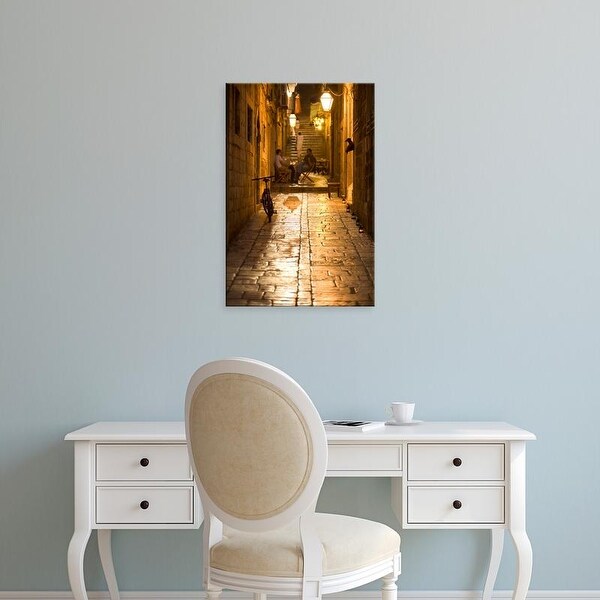 Easy Art Prints John & Lisa Merrill's 'Narrow Cobblestone Street With Old Stone Houses And Street Lamps' Canvas Art