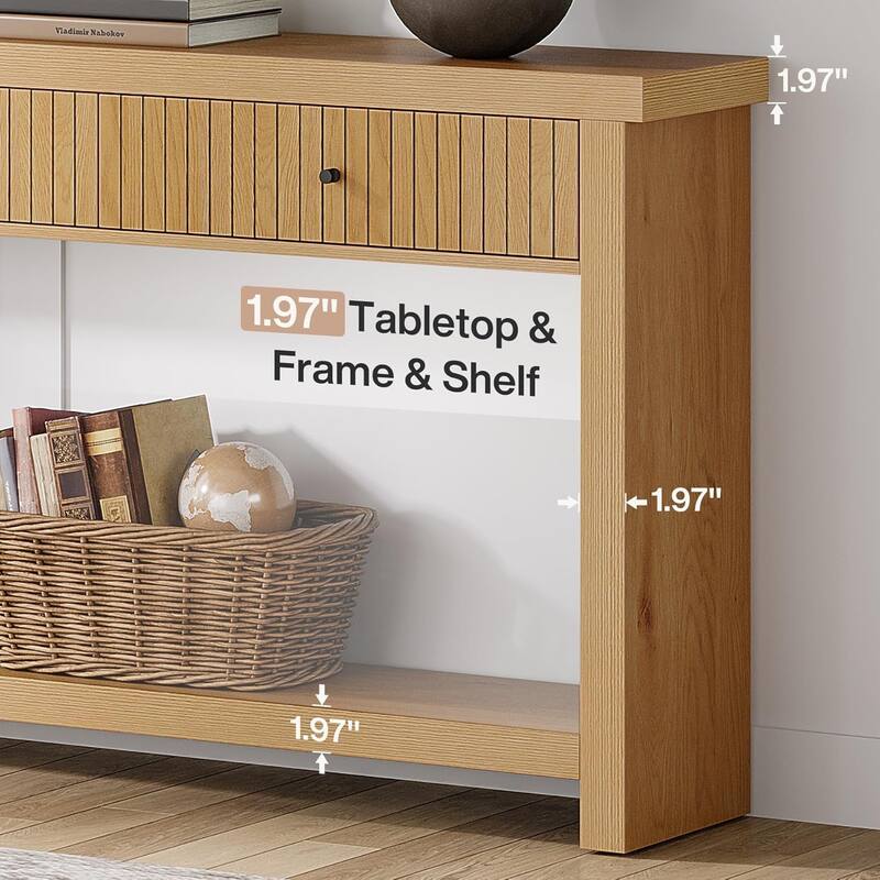 Extra Long Wood Console Table, Oak Sofa Entryway Table with 3 Drawers & Storage Shelves for Living Room, Hallway, Foyer