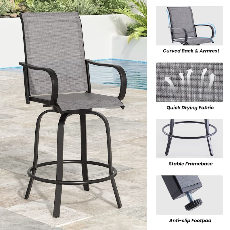 2-Piece Outdoor Swivel Patio Barstool Set - Textilene Fabric, All-Weather