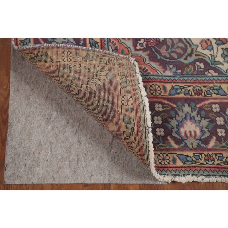 Hand Knotted Oriental 100% Wool Carpet Traditional Floral Pink Tabriz Area Rug - 9' 11'' X 6' 5''