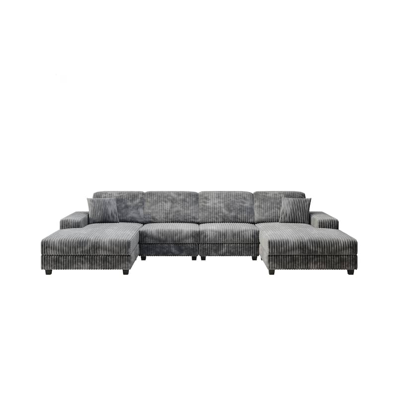 Corduroy Fabric Convertible Sleeper Sofa with Side Shelves