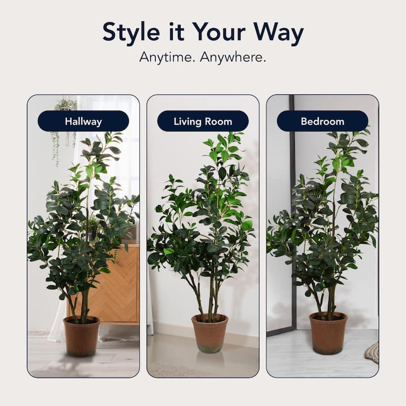 American Art Decor Artificial Pea Tree in Cement Pot Faux Plant for Home or Office - 60"