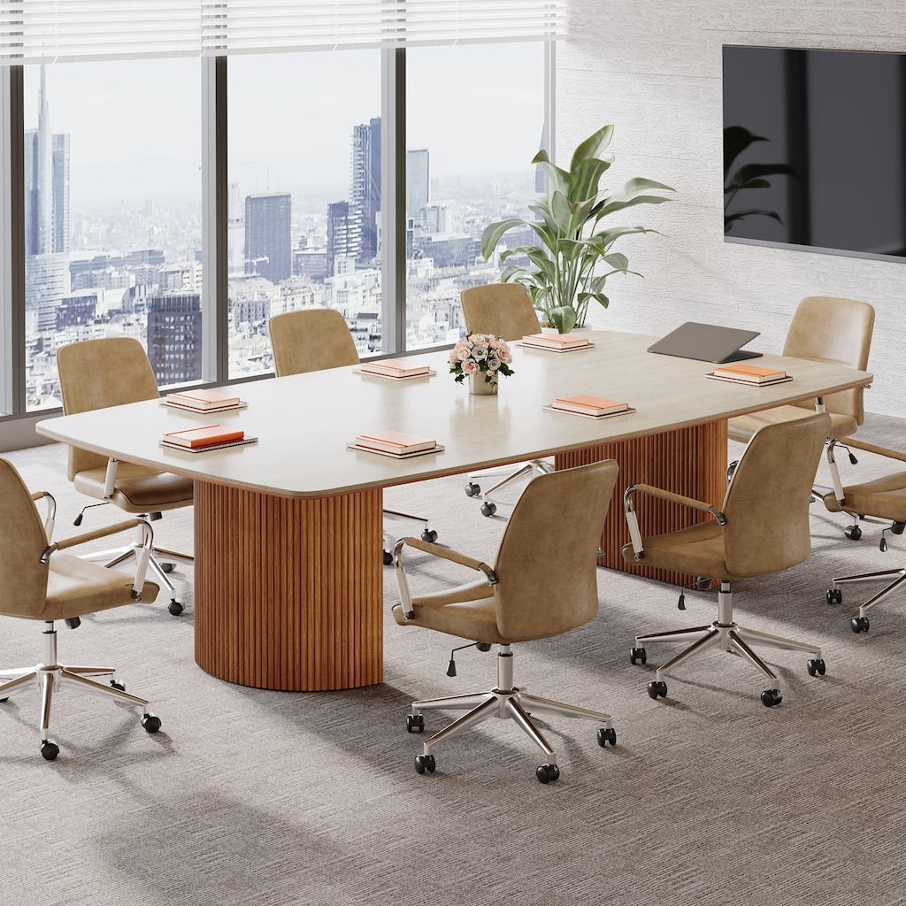 78.8-Inch Large Rectangular Conference Meeting Table with Travertine Slab Top for 8-10 People