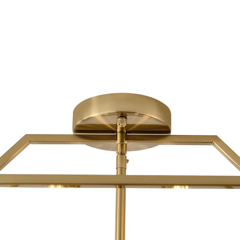 Modern 4 - Light Semi - Flush Mount, Gold Geometric Cube Design