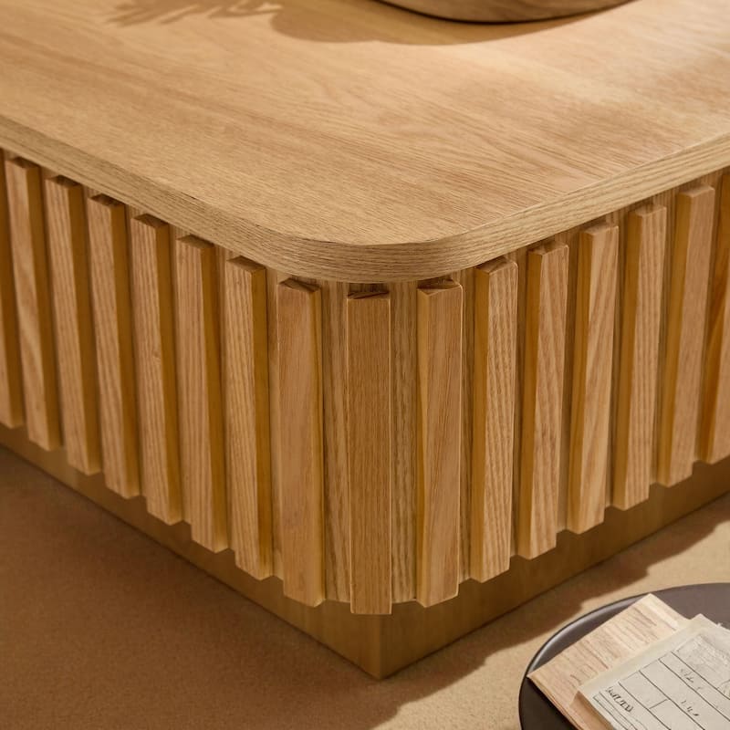 35.43" Modern Handcrafted Drum Coffee Table with Lift-Top and Hidden Storage, Square Wooden Accent Table