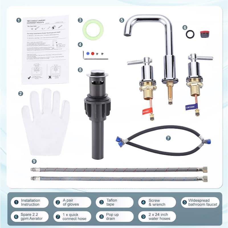 WOWOW 8 in. Widespread Double Handle Bathroom Faucet