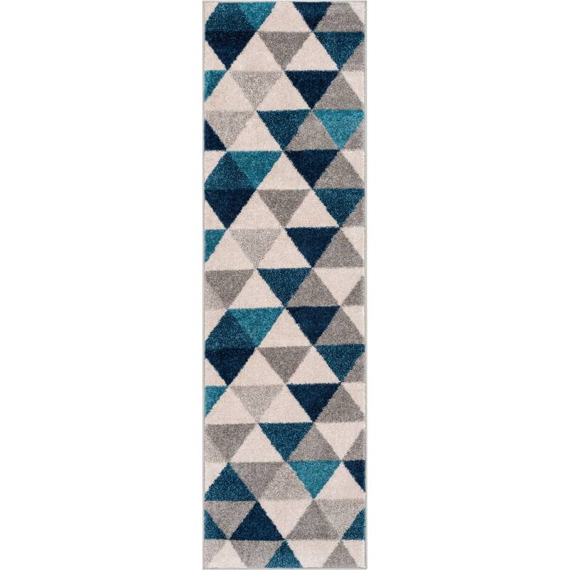Well Woven Mid Century Modern Geometric Runner Rug - 2' x 7'3 - 2' x 7'3 - Blue