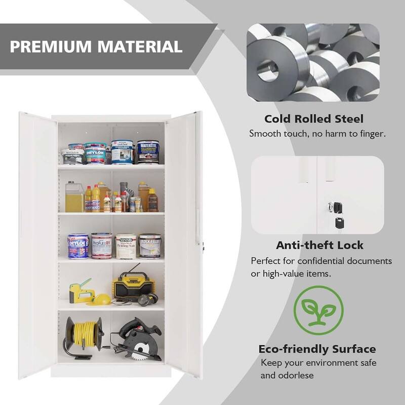 72"H Metal File Storage Cabinet with 2 Doors & 4 Adjustable Shelves