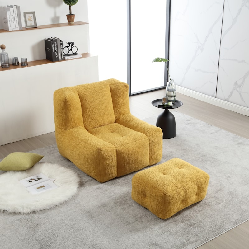 Fluffy bean bag chair with memory foam and ottoman