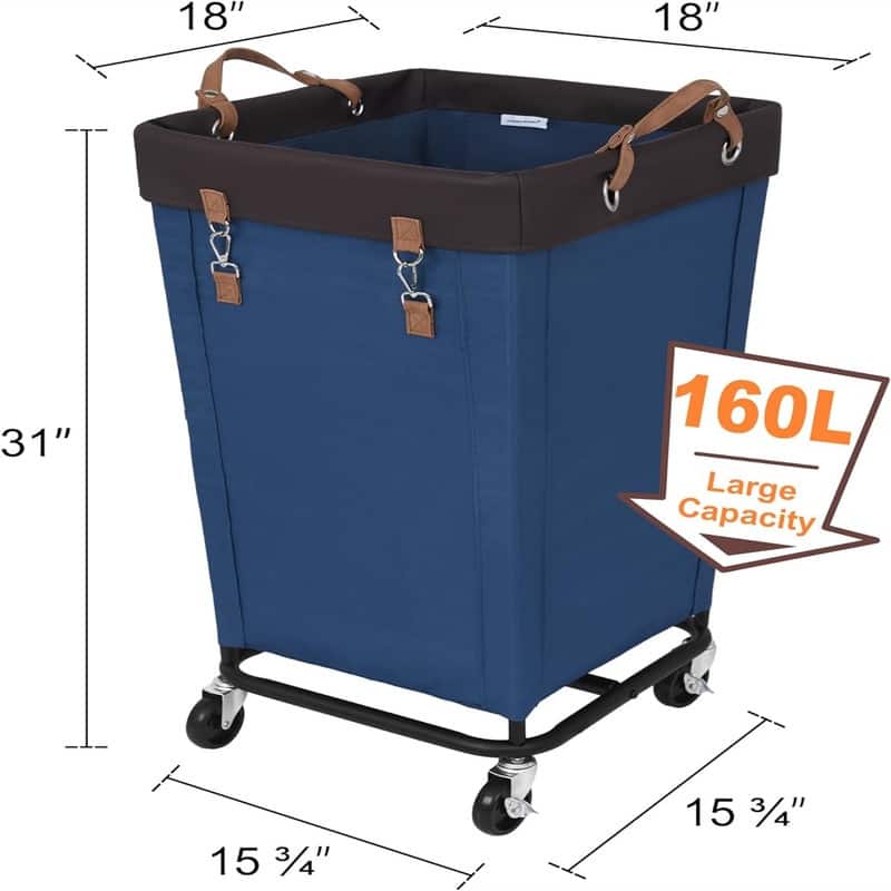 160L Large Hampers for Laundry Rolling Laundry Basket - 18"L x 18"W x 31"H