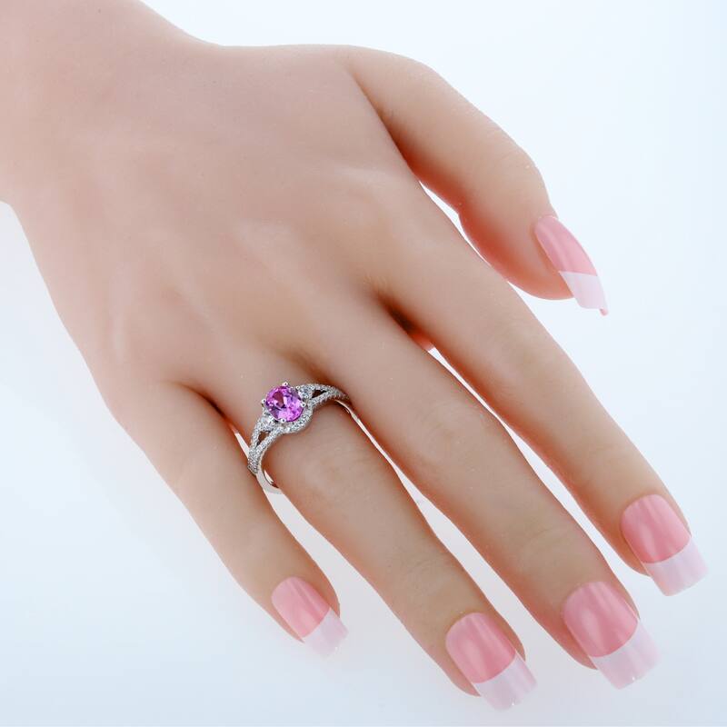 Sterling Silver 1.5 ct Created Pink Sapphire Birthstone Ring