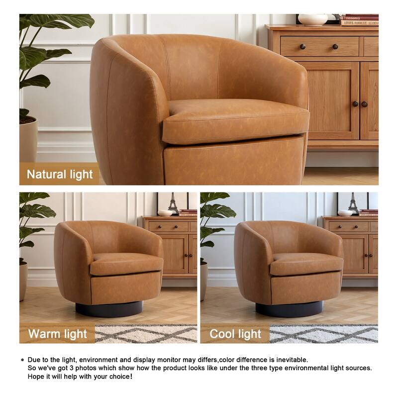 UIXE 2 Set Modern PU Leather Swivel Barrel Chairs Rounded Accent Chair