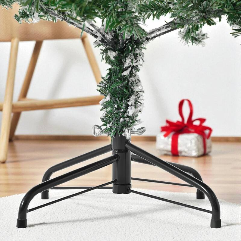 6ft Snow Flocked Unlit Christmas Tree with Metal Stand, Full PVC PE Branches and Hinged Design