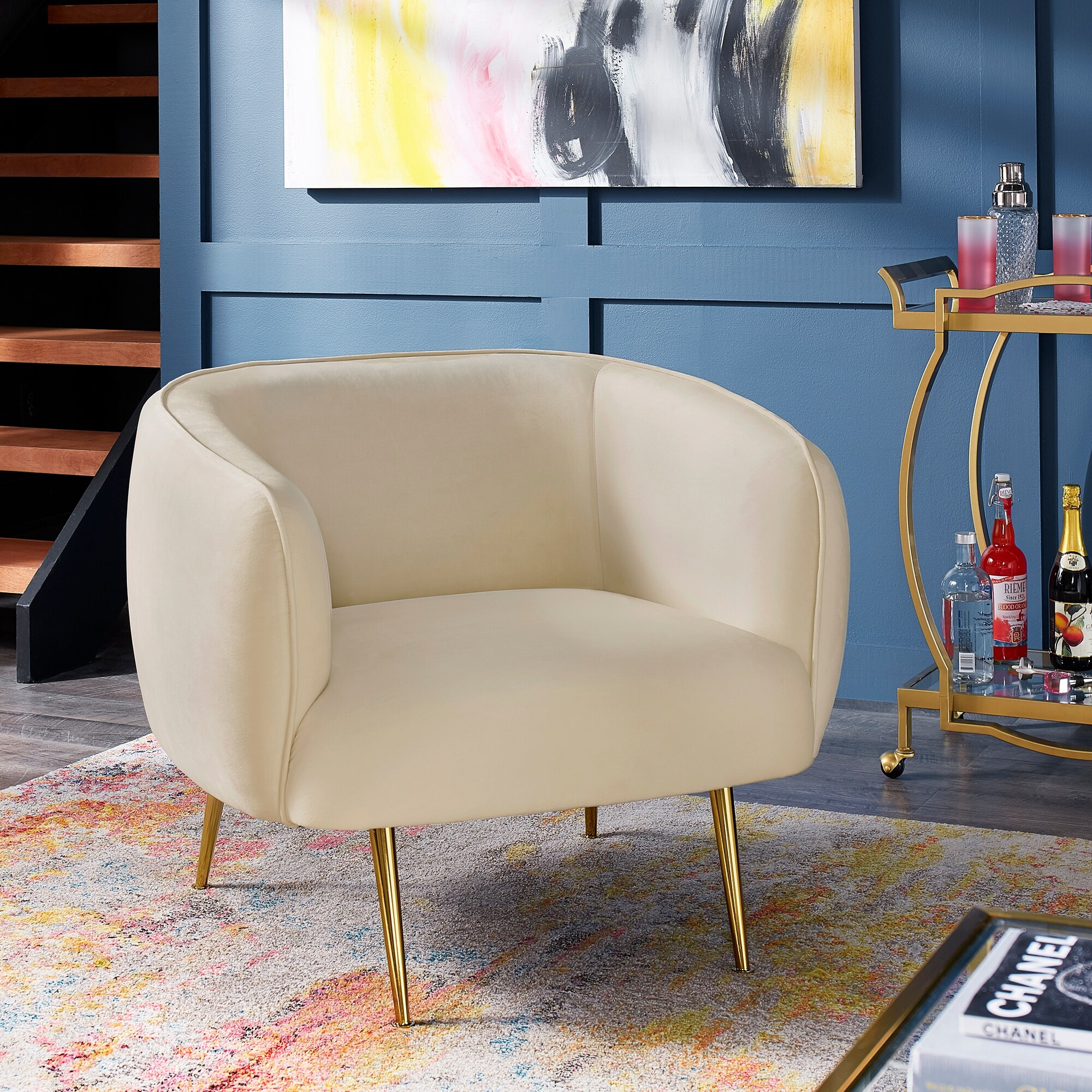 Roman Brass Finish Velvet Upholstered Accent Chair by iNSPIRE Q