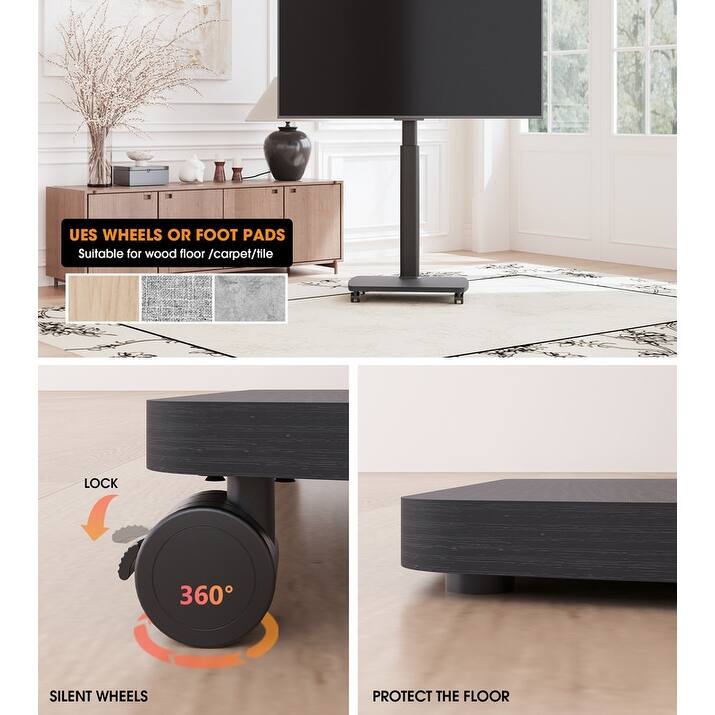 AOKCOS Modern Rolling TV Stand with Wheels for 32 to 65 inch TVs