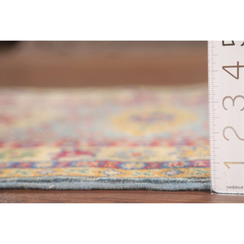 Kazak Runner Rug Light Blue Handmade Wool Carpet - 2'7" x 9'3"