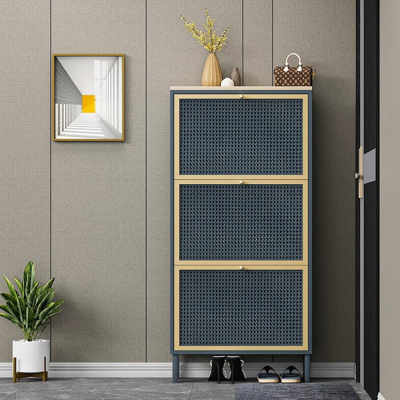 Shoe Storage Cabinet with 3 Flip Drawers Shoe Organizer w/Mesh Door - 23.63" x 9.26" x 49.22"H