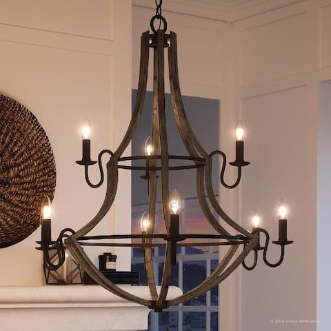 Luxury Farmhouse Chandelier, 34.75"H x 32.5"W, with Rustic Style, Wood Grain Metal with Antique Black Finish by Urban Ambiance